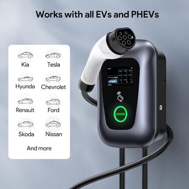 Зарядні пристрої для електромобілів Osoeri, 5 м зарядні пристрої для кабелю типу 2 з RFID та управлінням через додаток, 32 А заряд