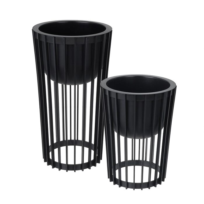 Комплект підставок для квітів Ø 30 см x В 40 см та 54 см Підставка для рослин виготовлена з міцного пластику, використовується з обох боків Квітковий стілець для використання в приміщенні та на вулиці Сучасний та практичний столик для рослин Чорний 30 см 