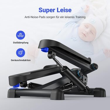 Степер MERACH 2-в-1 для домашнього використання, тихий міні-степер 150 кг з РК-монітором, степер з гойдалками вгору-вниз з силовими канатами для тренування ніг/рук/сідниць, фітнес-вправи для домашнього офісу, синьо-чорний