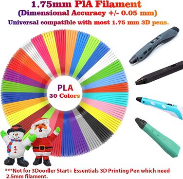 Мм 3D Pen Filament PLA Заправки 30 кольорів, кожен колір 3 метри, Заправки для плавного друку для 3D ручки принтера, 1,75