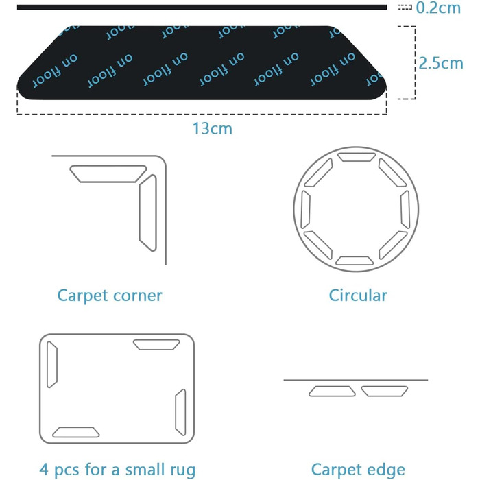 Килимок протиковзкий для килима Vicloon, 30 шт. Килимок протиковзкий для килима, що миється, кутова протиковзка накладка для килим