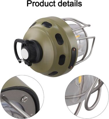 Акумуляторний кемпінговий ліхтар з акумулятором 2000 мАг, тепле/жовте світло, клас захисту IPX3, конструкція з алюмінію, сталі та ABS-пластику, для наметів та використання на свіжому повітрі (зелений)