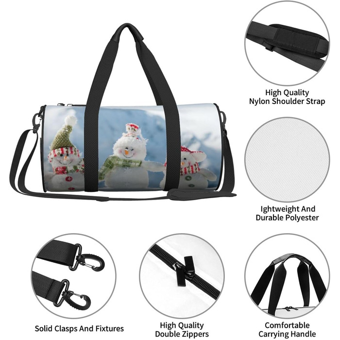 Спортивна сумка, дорожня сумка, зимовий принт Сніговик, сумка для ночівлі, чорна, універсальний розмір, сумка для подорожей