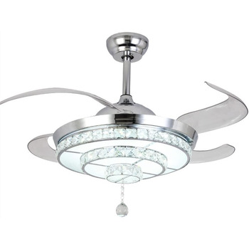 Тихий стельовий вентилятор кришталеві стельові вентилятори зі світлом, сучасні висувні лопаті, люстра, світлодіодний стельовий вен