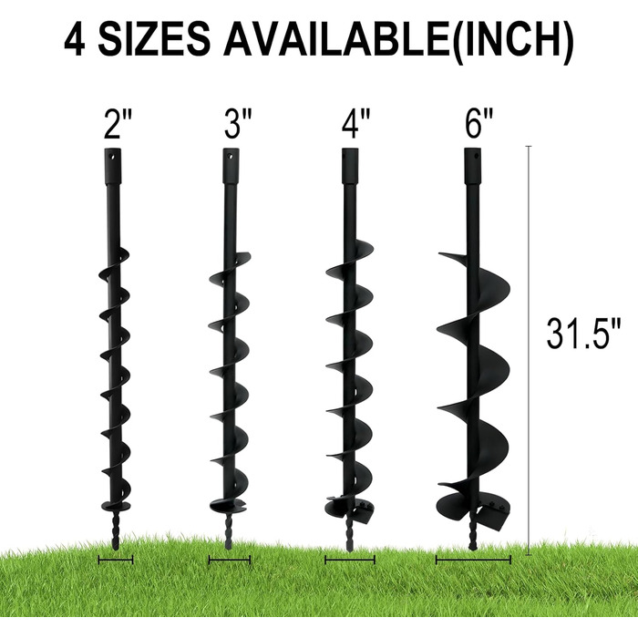 Садовий бурильник для стовпів, 4 фути, ручний, з гострими міцними лопатями, 31,5 дюйми для швидкої посадки цибулин, розсади та встановлення стовпів (діаметр 10 см)