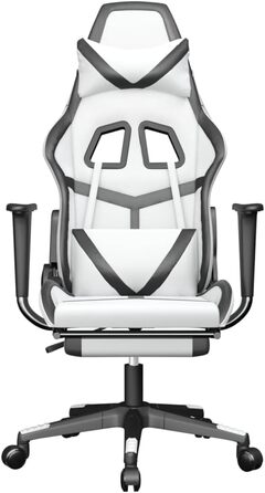 Геймерське крісло з підставкою для ніг, біла та чорна штучна шкіра