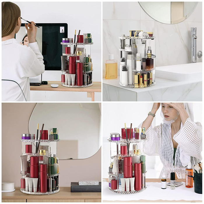 Організатор для макіяжу Withosent, обертовий на 360 косметичний контейнер для зберігання, косметика для догляду за шкірою, аксесуар для комода, спальні, ванної кімнати, прозорий