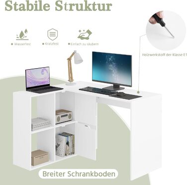 Г-подібний письмовий стіл eSituro, кутовий стіл з полицями, білий, 120x100x75 см, комп&39ютерний стіл, офісний стіл, ПК-стіл з місцем для зберігання, для кабінету, вітальні, спальні