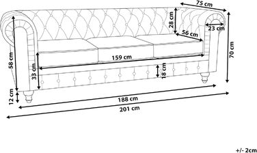 Місний диван Beliani, оксамит, синій, товсті подушки сидіння, підлокітники, ґудзикова обробка, стиль Честерфілд, 3-