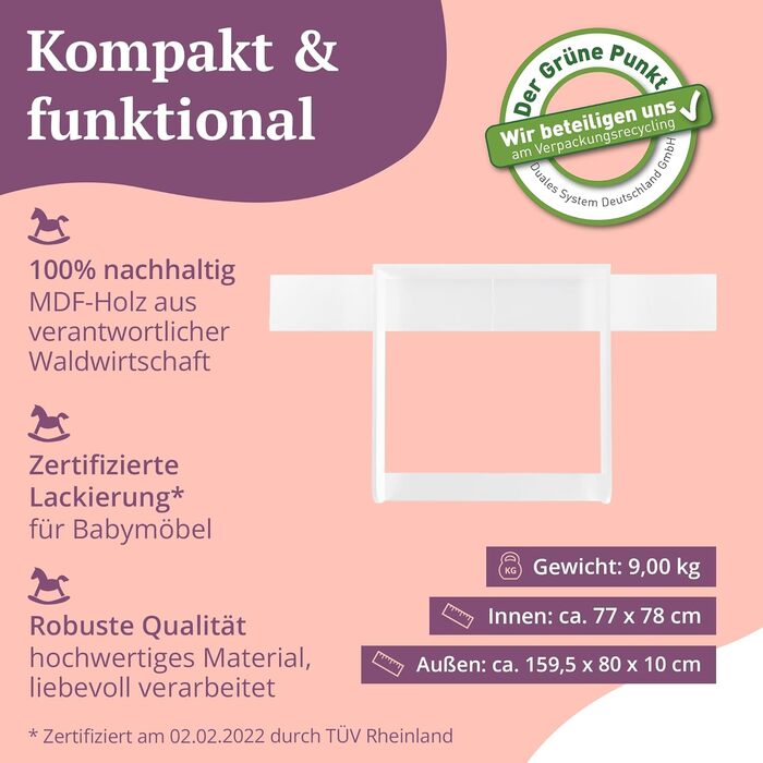 Накладка на пеленальний столик Puckdaddy Levi 160x80x10 см Білий МДФ Високоякісний накладка на пеленальний столик Сумісний з комодами Hemnes В комплекті кріплення для стіни Товщина дерева 2 см Білий панель 80Г x 159,5Ш x 10В см (10 шухляд)