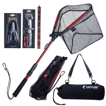 Телескопічний рибальський підсак Goture з плаваючою конструкцією NBR, складний підсак з гумованою сіткою з ПВХ, висувна ручка 42,5-112 см для форелі, окуня, щуки, сітки та інструментів