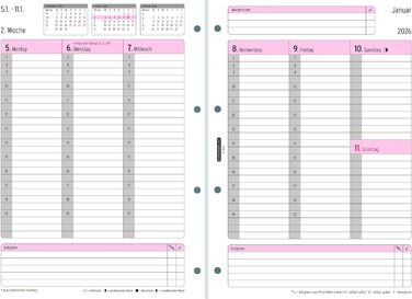 Вкладиш-календар Chronoplan 50706 2026 (Щотижневий планувальник A4 (210x297 мм) Змінний календар для планувальників зустрічей, ідеально підходить для детального щотижневого планування, 1 тиждень на 2 сторінках у колонках, з універсальним перфоратором) біл