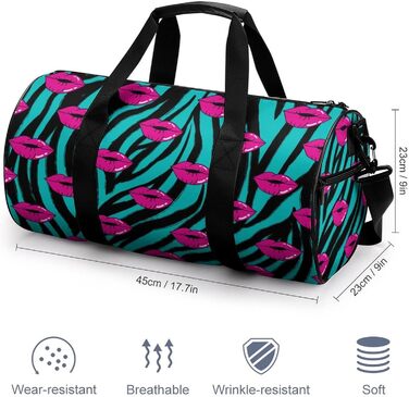 Спортивна дорожня сумка Червоні губи та зебра, унісекс, велика спортивна сумка-мішок