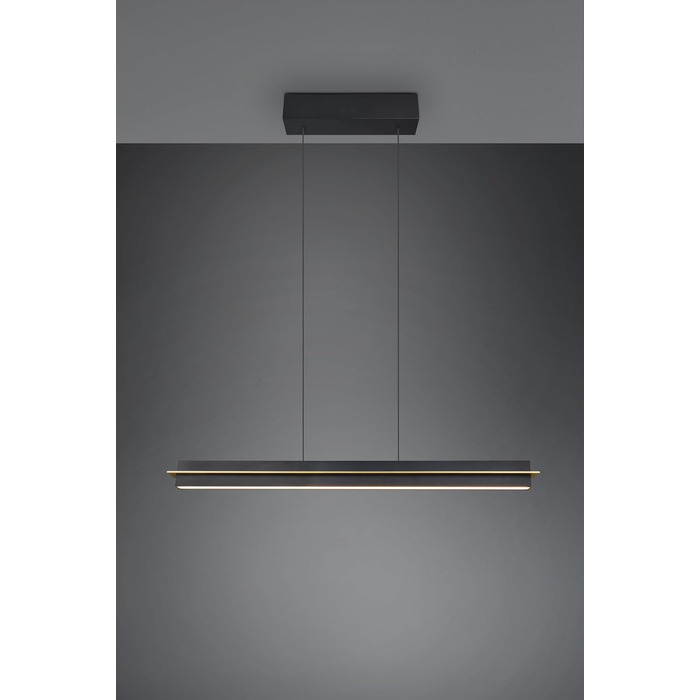 Стеля LED-підвіс Trio Leuchten Emerson 346710180, матовий чорний/золотий метал, 22 Вт LED, регульована висота, плавне налаштування кольору світла, 4-позиційний сенсор