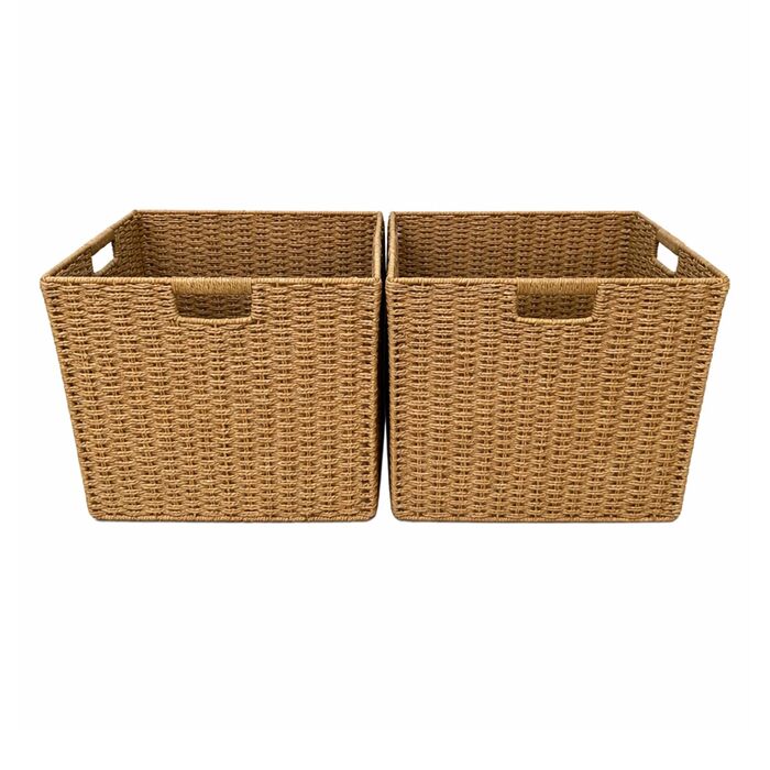 Плетений кошик для зберігання з ротанга комплект з 2 шт. , 33x38x33 см, великі складні кошики з ручками та металевим каркасом підходить для вставок Kallax та кубічних полиць, полиця-кошик для вітальні та спальні