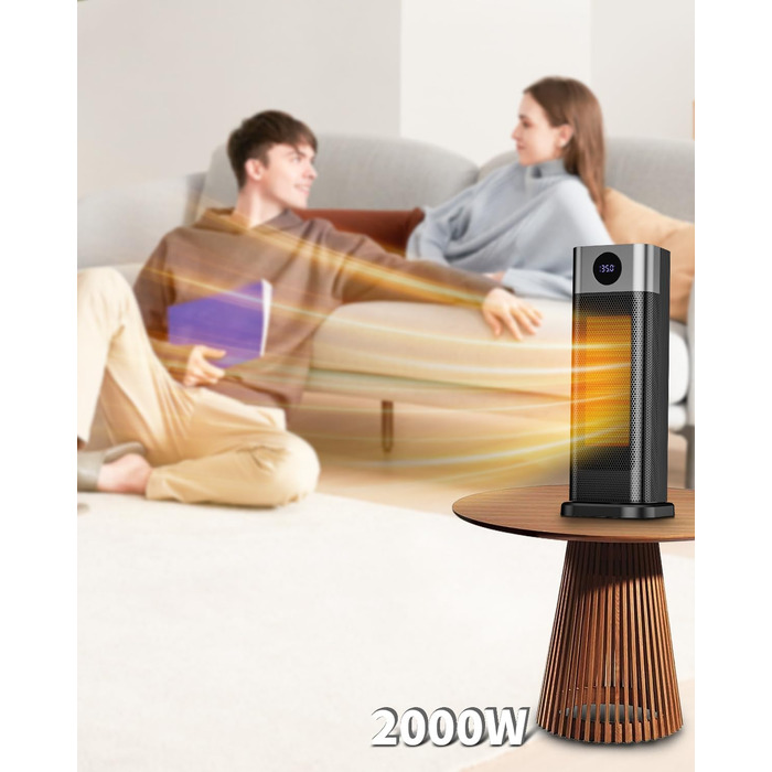 Енергозберігаючий вентилятор-обігрівач, керамічний вентилятор-обігрівач PTC потужністю 2000 Вт, кімнатний обігрівач з термостатом, дистанційним керуванням, коливаннями 70, таймером 12 годин, захистом від перегріву та перекидання, електричний обігрівач для
