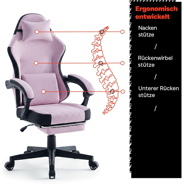 Ігровий стільчик з підставкою для ніг - м&39які підлокітники - регульована висота - рожевий