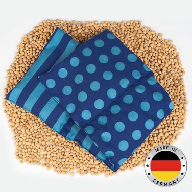 Подушка з вишневих кісточок, підходить для мікрохвильової печі та духовки - Синя в смужки та цятки Ручна робота Зроблено в Німеччині Приблизно 20 x 60 см Бавовна OEKO-TEX Зернова подушка для шиї та спини