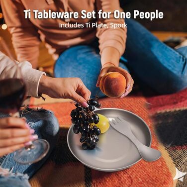Набір посуду для кемпінгу Taidda 3-в-1, виделка-ложка-різак із зубчастим лезом та легкою пластиною з титанового сплаву, що штабелюється для походів, походів з рюкзаком, пікніків та