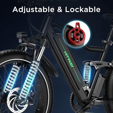 Електричний велосипед HITWAY E-Bike для дорослих 26 дюймів 4.0 Fat Tire, гірський електричний велосипед 48V 15Ah, Pedelec, 7 швидкостей, до 70-150 км, зарядний пристрій акумулятор 48V 15Ah, чорний