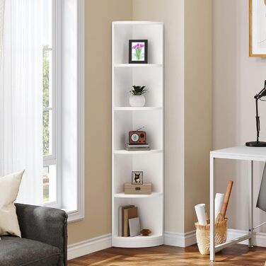 Біла 5-ярусна кутова книжкова полиця 30x30x180 см, Дерев&39яні книжкові полиці, Відкрите місце для зберігання, Книжкові полиці для вітальні, домашнього офісу, Окремостояча кутова полиця Біла* 30Г x 30Ш x 180В см