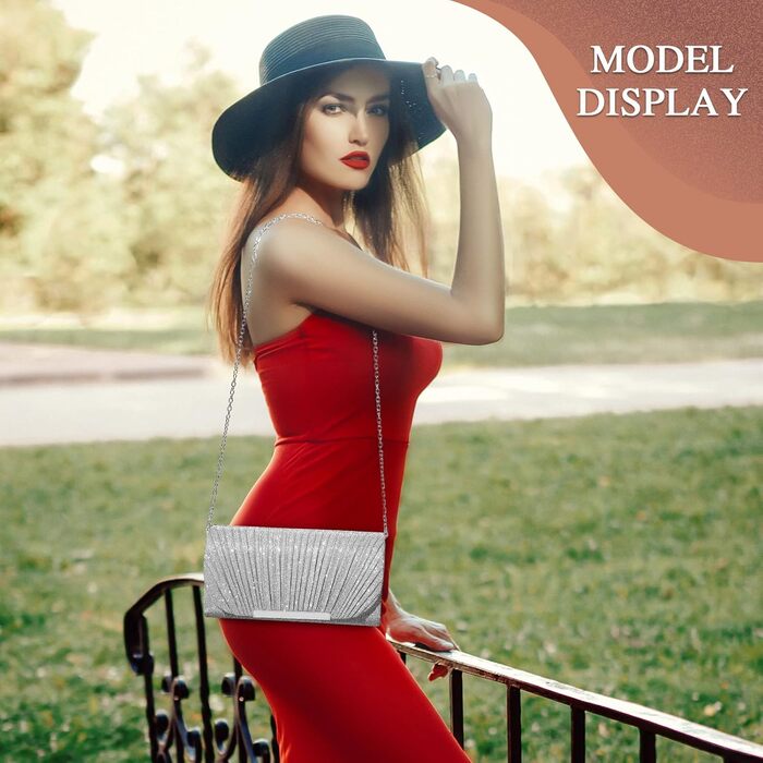 Жіноча вечірня сумка-клатч UBaymax сріблястого кольору, блискуча вечірня сумка на ланцюжку, модна сумочка, елегантна сумка-конверт через плече для новорічного балу, весілля, вечірки та весілля 03-сріблястий