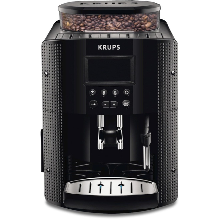 Повністю автоматична кавоварка Krups EA8150 Essential Espresso 1450 Вт Резервуар для води 1,7 літра 15 бар РК-дисплей 3 температурні рівні 3 помелу Чорний сингл