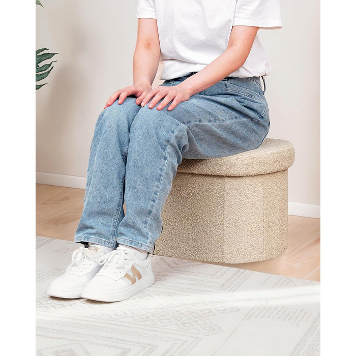 Лавка для зберігання Bonlife, Складана скриня для зберігання, Пуф для ніг, Love, для спальні, вітальні, коридору, Бежевий, 41 x 31 x 31 см (Бежевий 41Г x 31Ш x 31В см)