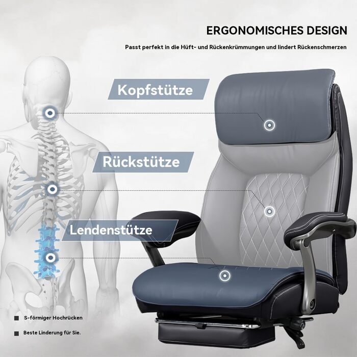 Велике та високе офісне крісло 272 кг (600 фунтів) Міцне ергономічне комп&39ютерне крісло з високою спинкою, крісло керівника з висувною підставкою для ніг, регульована висота (чорне)