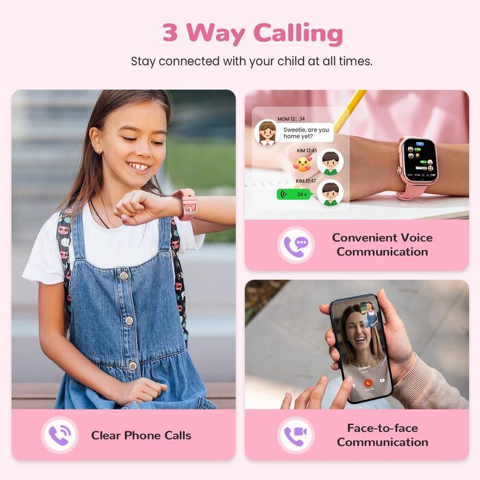 Розумний годинник RUXINGX 4G для дітей з GPS та телефонними дзвінками, дитячий годинник із водонепроникністю IP68, подвійним переглядом, голосовим чатом, ліхтариком, шкільним режимом, крокоміром, будильником для хлопчиків та дівчаток, рожевий