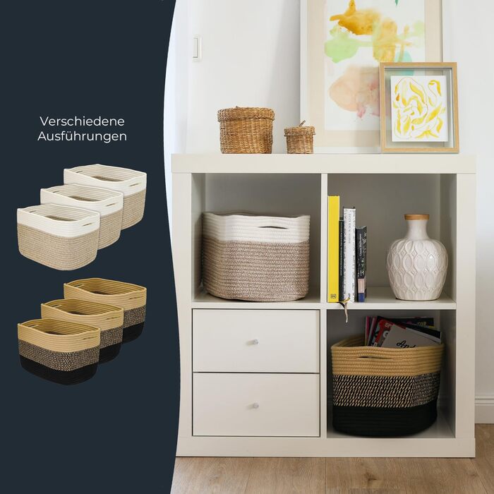 Кошик для зберігання HMF з прихованими ручками, набір з 3 шт. , бавовняний кошик 37,5 x 25 x 22,5 см біло-коричневий