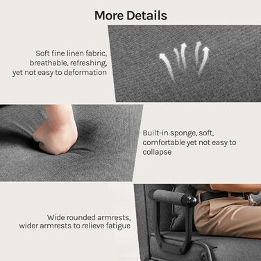 Крісло-ліжко WOLTU 3-в-1 з функцією ліжка, гостьове ліжко, диван-ліжко з функцією ліжка, регульована спинка, вітальня, спальня, балкон, металевий каркас, лляне покриття, 80 x 82 x 74 см, темно-сірий 190x69 см