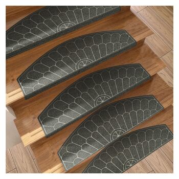 Килимових покриттів для сходів, нековзні, без клею, виготовлені з TPR, із самопоглинаючою основою, накладки на сходинки з напівкруглим візерунком, легко очищаються для гвинтових сходів, безпечні, із загнутими краями, сірі, 5