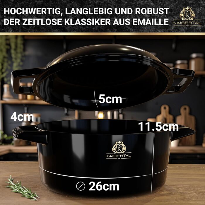 Чавунна каструля KAISERTAL - емальована каструля 26 см з кришкою 4,8 л та чавунна каструля 1,8 л - чавунна жаровня з кришкою індук