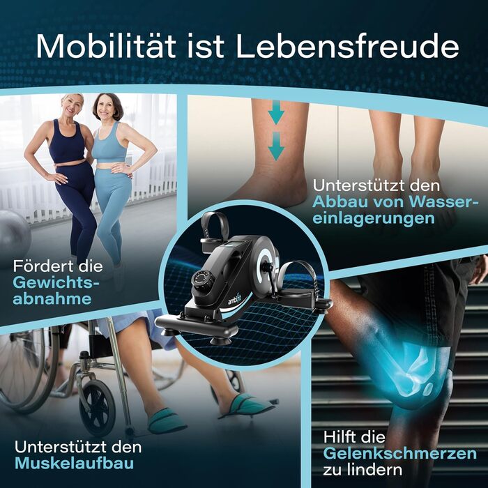 Велоергометр-набір з педальними гальмами магнітне гальмо та 16 рівнів опору Тренажер для ніг та рук з монітором тренувань Домашній велотренажер для фітнесу Тренажер для людей похилого віку - AMBIFIT