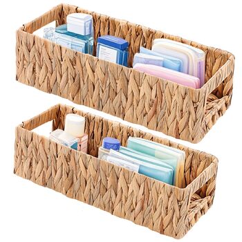 Плетені кошики для зберігання з ручками, комплект кошиків для ванної кімнати з 2 предметів з ротанга, плетені кошики з полицями ручної роботи, кошик для зберігання рушників та туалетного паперу, водяний гіацинт