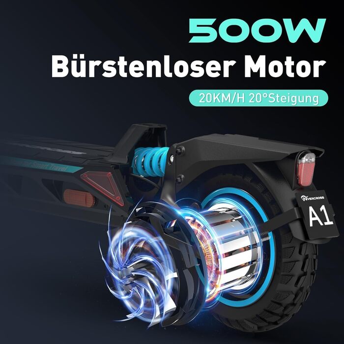 Електросамокат EVERCROSS з допуском до дорожнього руху (ABE), двигун 500 Вт, 10-дюймові позашляхові вакуумні шини, акумулятор 46,8 В 716,04 Втгод із запасом ходу до 70 км, складаний електросамокат для дорослих із застосунком та світлодіодним дисплеєм
