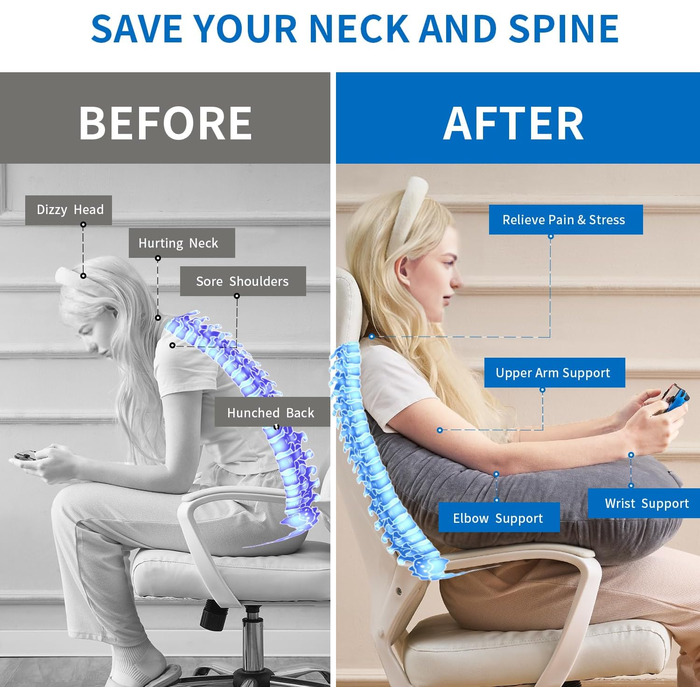 Подушка для підтримки постави на колінах, для читання, гри та в&39язання гачком, подовжена подушка-підлокітник у формі серця для сидіння на дивані або в ліжку, чохол, який можна прати (м&39який сірий колір)