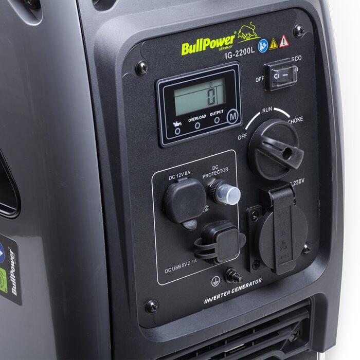 Бензиновий цифровий інверторний генератор потужністю 2000 Вт, 230 В, 12 В, 2 USB-порти - 4-тактний - 3,4 к.с. - РК-дисплей, 2200L -