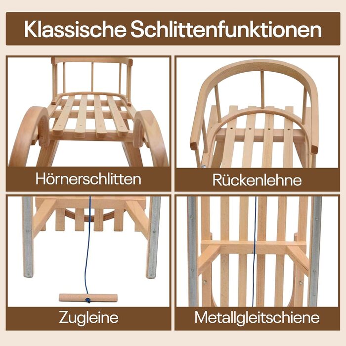 Найкраще для дітей - Дерев'яні санки санки з рогу 120 см зі спинкою санки з рогу санки для дітей з дерева дитячі санки з дерева ід