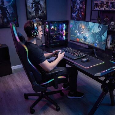 Професійне ігрове крісло Reaper з інтегрованою технологією RGB LED, регульованою спинкою, різнокольоровими світлодіодними профілями з широким вибором кольорів (чорне)