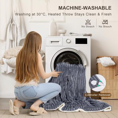 Електрична ковдра з підігрівом Nalone, ковдра з підігрівом та автоматичним вимиканням 160 x 130 см, ковдра з підігрівом та 9 налаштуваннями температури 12-годинний таймер Захист від перегріву Фланелева ковдра з підігрівом, яку можна прати в пральній машин
