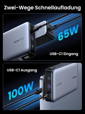 Зовнішній акумулятор 100W 20000mAh з 3 портами USB C та цифровим дисплеєм