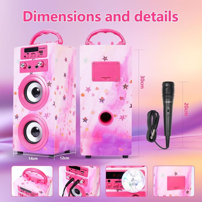 Караоке-система DYNASONIC 2 мікрофони Model 15 Lights, портативна, для дітей