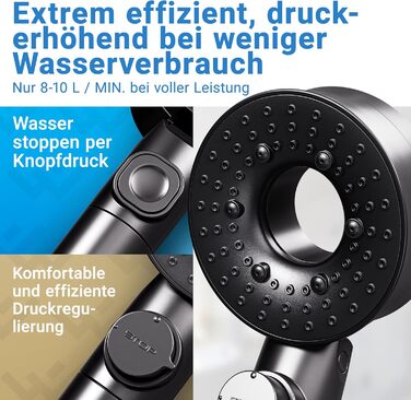 Душова лійка з фільтром 3 режими - включно з режимом підвищення тиску Економна душова лійка з мінеральними перлинами Ручна душова лійка, душова головка, душова насадка в чорному кольорі, включно з інструментом, запасними перлинами та матовою чорною панелл