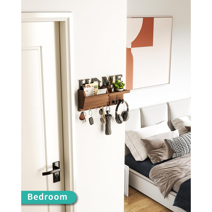 Ключниця HapiRm з декором HOME, дерев'яна ключниця з 7 гачками для ключів, ключниця з полицею Підходить для вхідної зони, вхідних