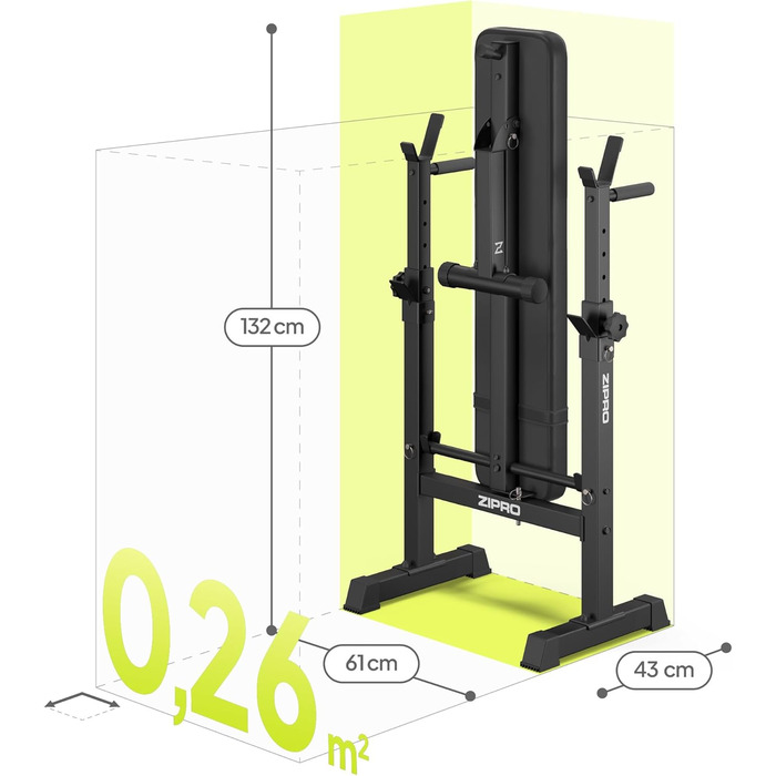 Лава для жиму штанги ZIPRO Core Складана лава з регульованими стійками для штанги та ручками для віджимань Фітнес-лава, вантажопідйомність 230 кг, регулювання висоти в 7 положеннях, силова станція без штанги