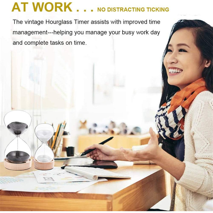 Пісочний годинник SuLiao для Uten, Поворотний на 720, Старовинний білий пісочний годинник, Вінтажний пісочний годинник 1 Hora Reloj de Arena, Великий метал, Пісочне скло, Офіс, Письмовий стіл, Дім, Весільне оформлення (Чорний, ЧОРНИЙ-30 хв і БІЛИЙ-5 хв)