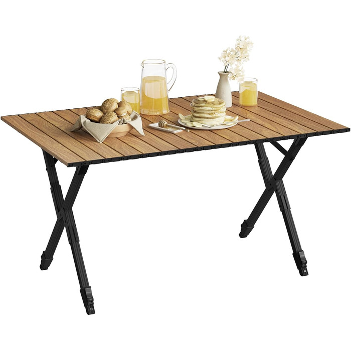 Складаний кемпінговий стіл WOLTU, легкий алюмінієвий складаний стіл, невеликий садовий стіл, регульований по висоті пікніковий стіл, з сумкою для зберігання, вантажопідйомність 50 кг, стіл для балкону або саду, дерев&39яний вигляд