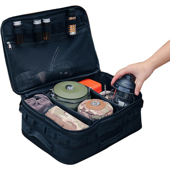 Сумка для кемпінгового посуду, портативна, водонепроникна, для плити, сумка на бак, для активного відпочинку, для пікніка, для посуду, органайзер для кемпінгового посуду, сумка-органайзер, чорна